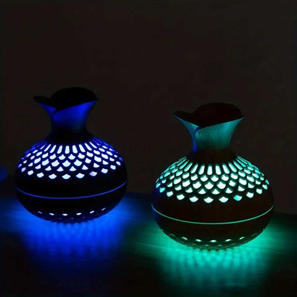 300ml Wooden Vase Colorful Light Cool Mist Humidifier Aromatherapy Oil Diffuser Usb Mini Air Humidificador Y240806