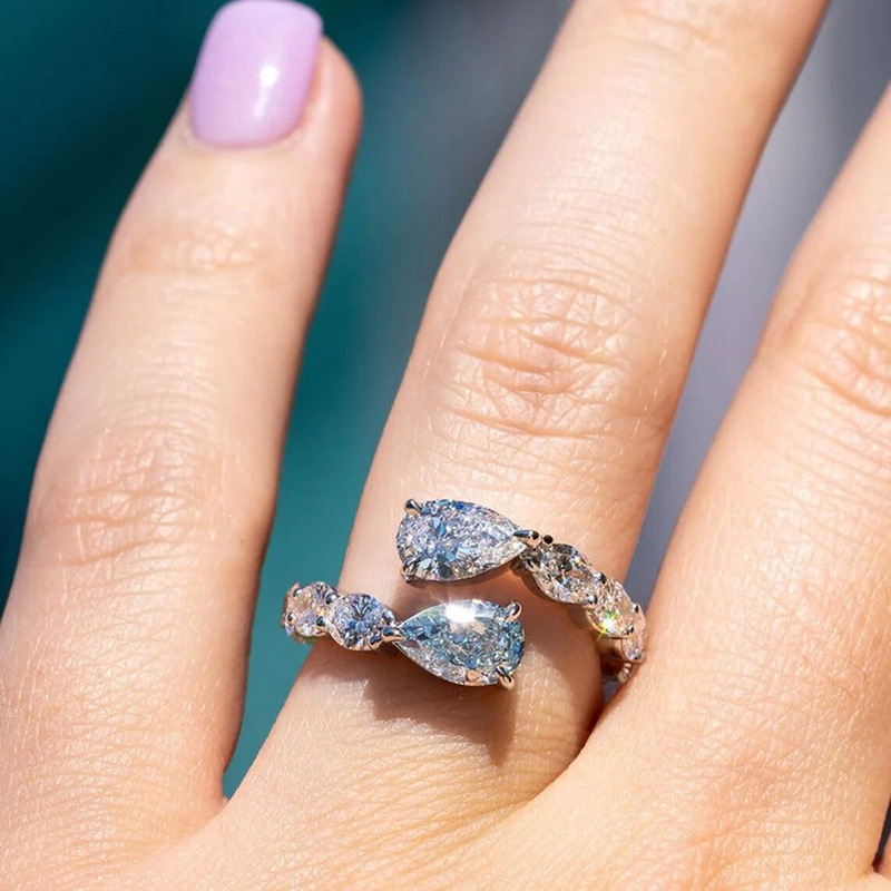 Sterg Water Drop Ring: Sier Cubic Zirconia Eternity Band for Women - Handmade Wedding Ring