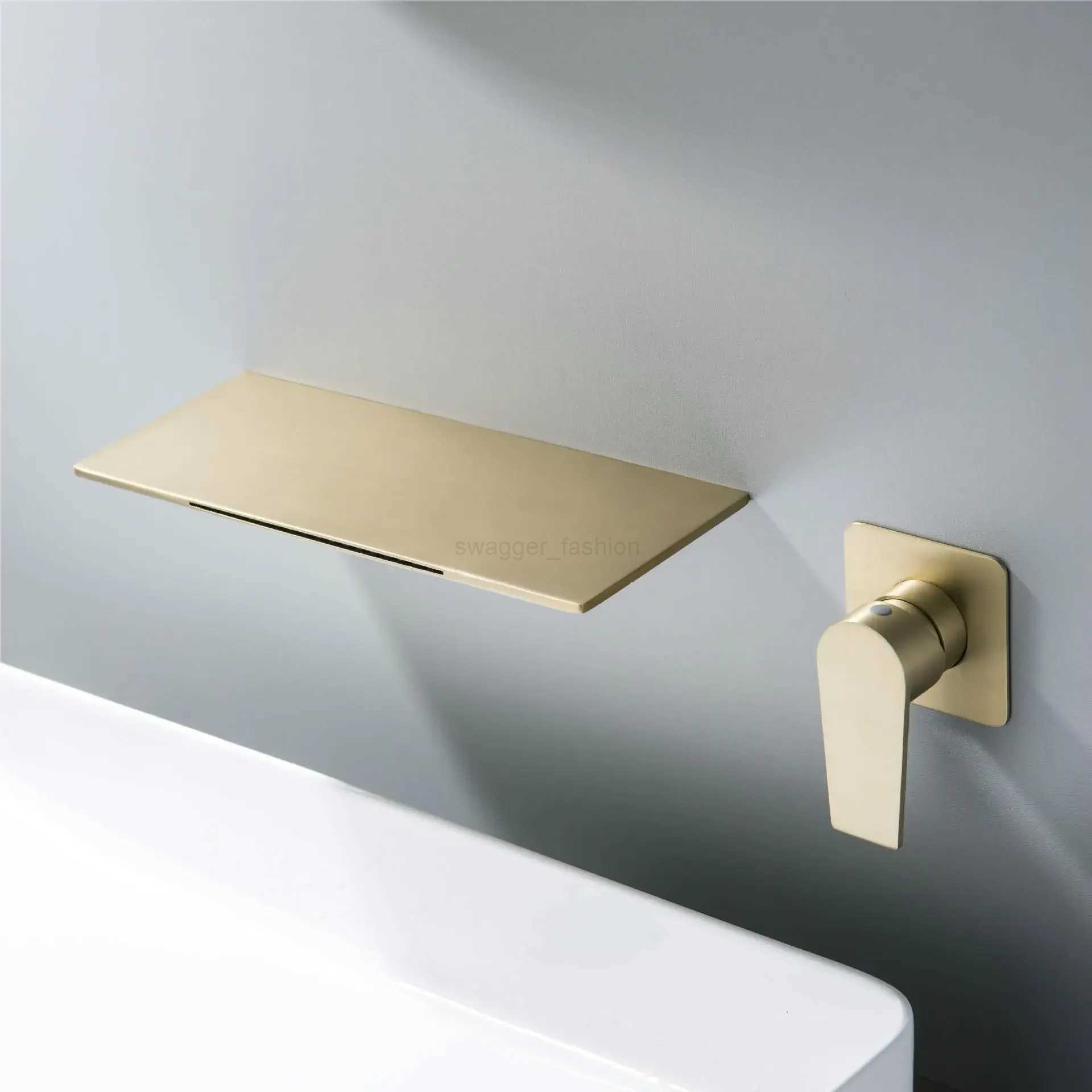 Basin Faucet Wall-in Bathtub Mixer Top Table Bowl Water Tap Flush Switch Gold Waterfall Concealed Wash EmbeddedXJ240803