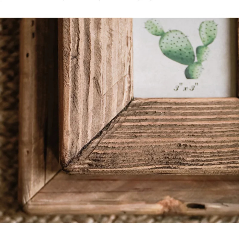 Rustic Retro Style Po For Tabletop Home Decoration Handmade with Natural Brown Pine Wooden Picture Frame 240802 H260306