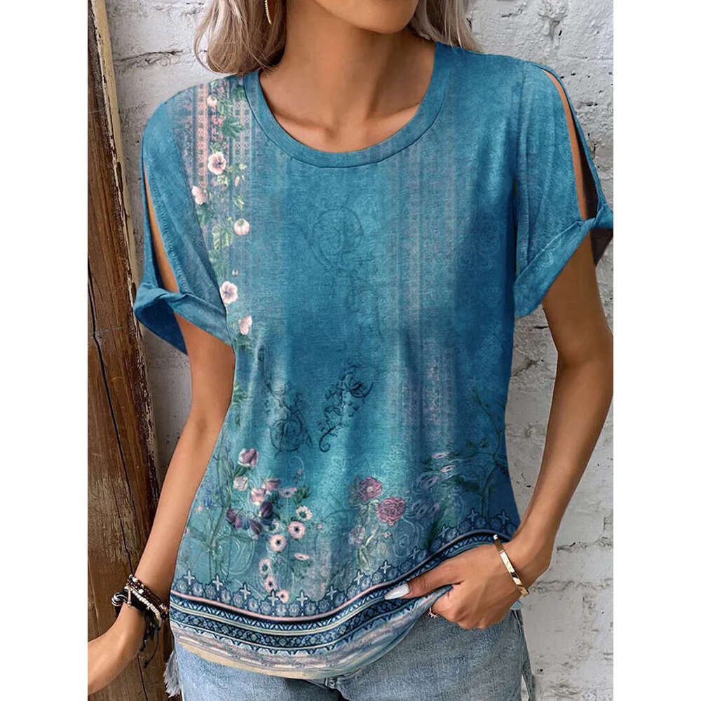 New Merchandise Summer Short-sleeved Harajuku Print Vintage O-neck Crop Tops O Neck Women Short Round Neck Sleeveless Solid Turtleneck Graphic T Shirt