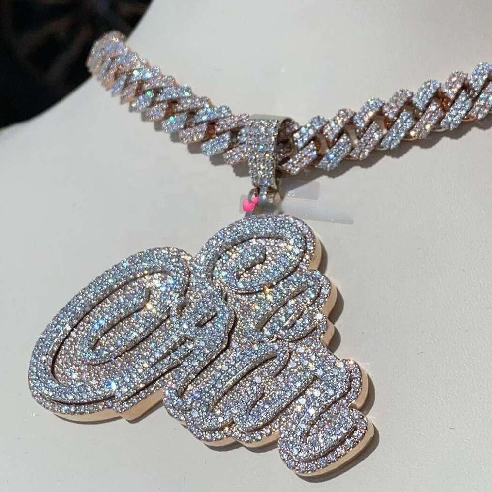 Custom Initial Name Pendant Customized Full Iced Out Charm S VVS D Moissanite Diamond Letter Chain For Men And Women