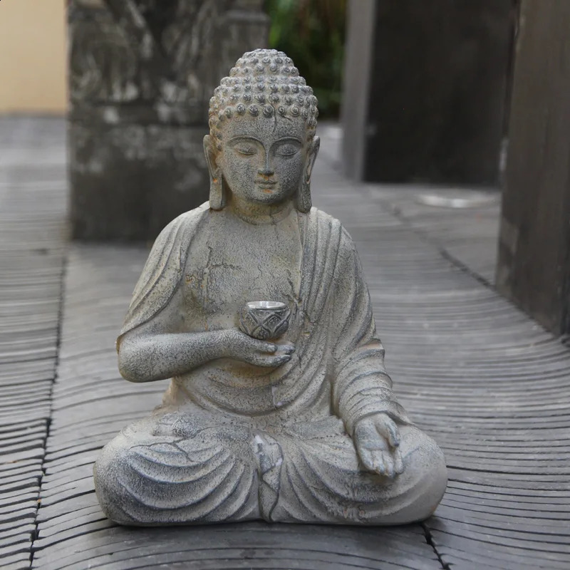 Resin Solar Buddha Statue Sculpture Garden Decor Light Zen Asian Japanese Garden Decoration Outdoor Front Porch Patio Yard Home 250411