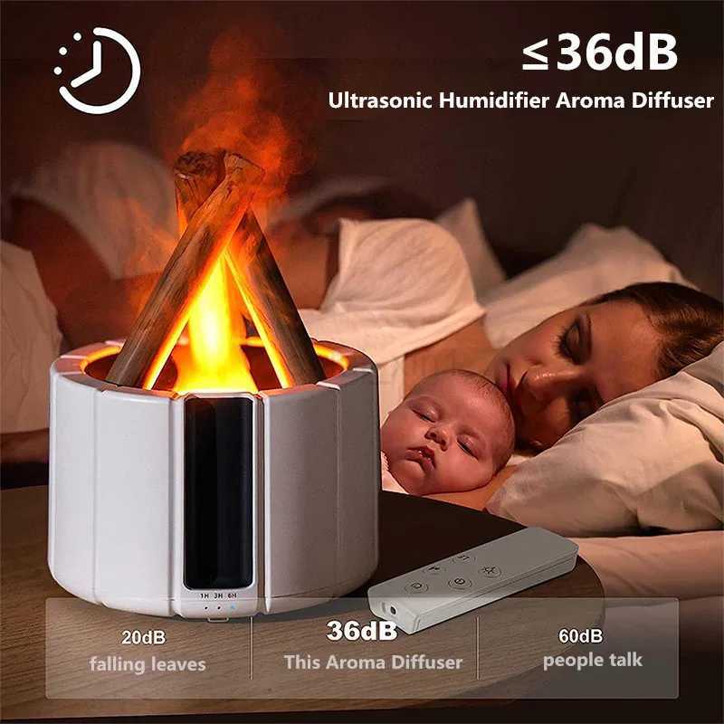 H9 Remote Control USB Air Humidifier Aroma Diffuser Ultrasonic Bonfire Flame Light Home Essential Oil Fragrance Perfume Machine Y240806