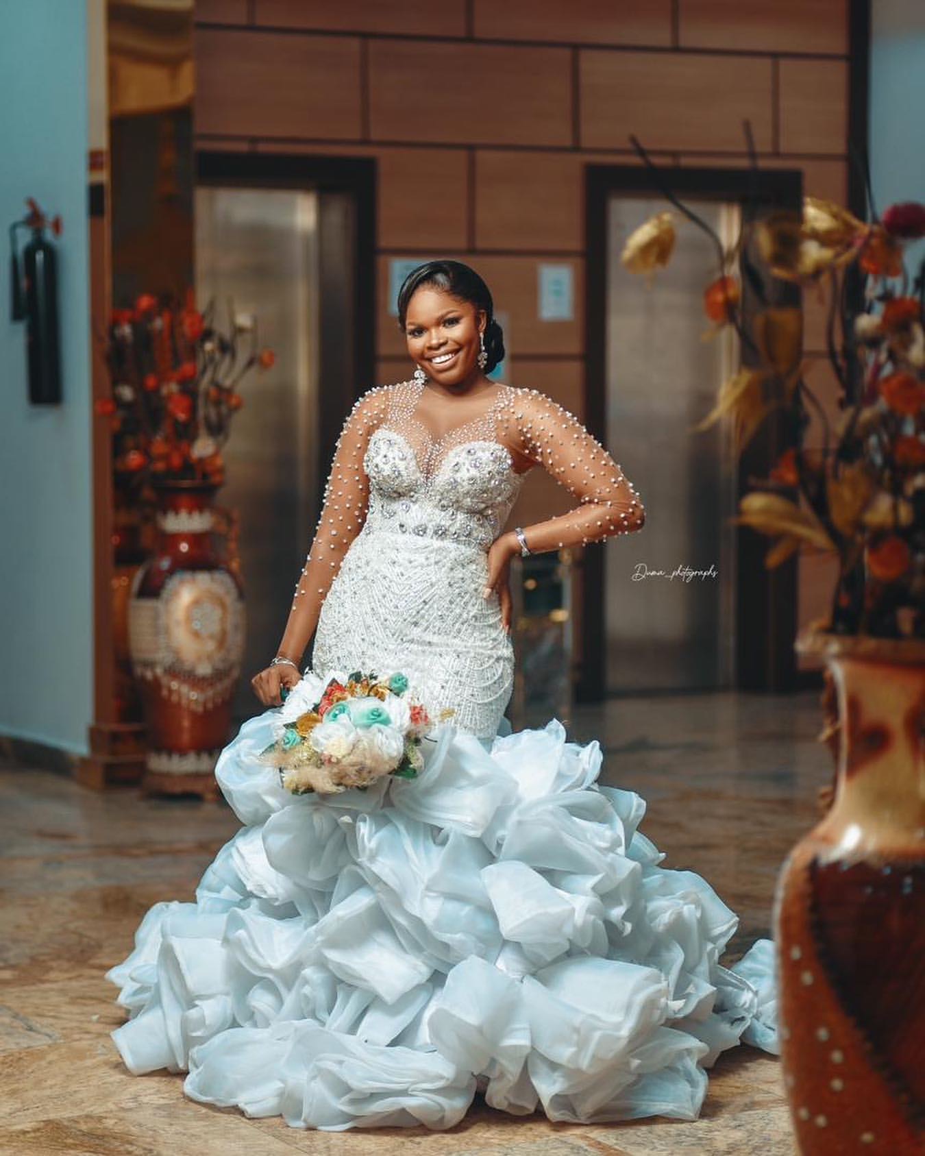 2024 Arabic Aso Ebi Plus Size Ivory Mermaid Wedding Dresses Crystals Pearls Lacefull Bridal Gowns Dress ZJ406