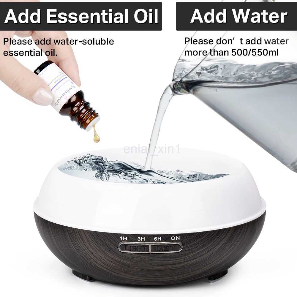 550 500 400 Aromatherapy Essential Oil Diffuser Wood Grain Remote Control Ultrasonic Air Humidifier Cool with 7 Color LED Light Y240803