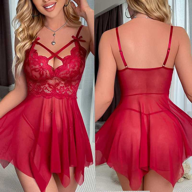 G-String Sexy Lingerie Set Lace Erotic Babydoll Dress Transparent Nightdress Womens Underwear For Sex Fetish Naughty CostumeXJ250220