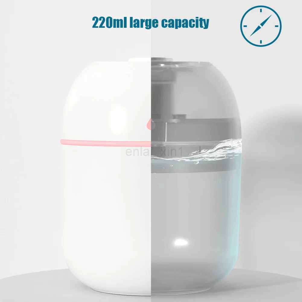 220ML Air Humidifier Ultrasonic Mini Car Aroma Diffuser Portable USB Essential Oils Purifiers LED Lamp Home Fragrance Products Y240806