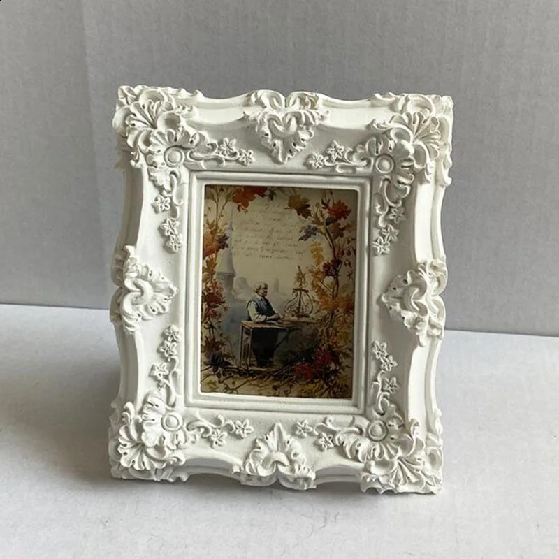 European Style Resin Relief Floral Pattern White Po Picture Frame Desktop Ornaments Home Decor 240802 H260306
