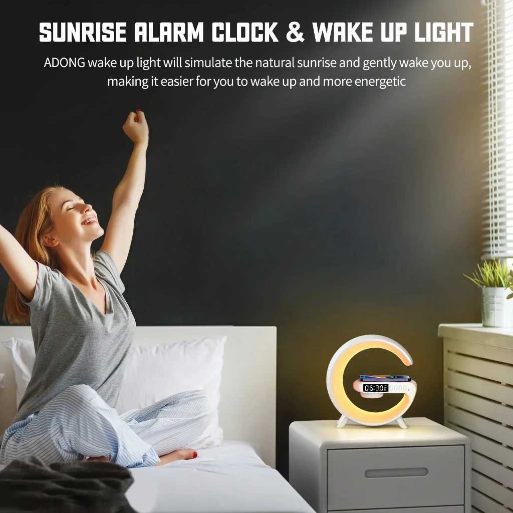 4in1 LED Atmosphere Light RGB Wireless Charger Bluetooth Speaker Table Lamp Over 10 Modes Light Color With APPKL240731