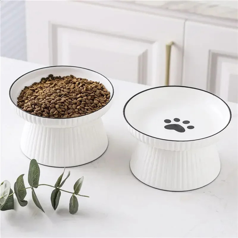 Cute Bowl Cartoon Pet Feeder High-foot Single Mouth Skidproof Ceramic Dog Cat Food Bowls Pets Drinking Feeding Container