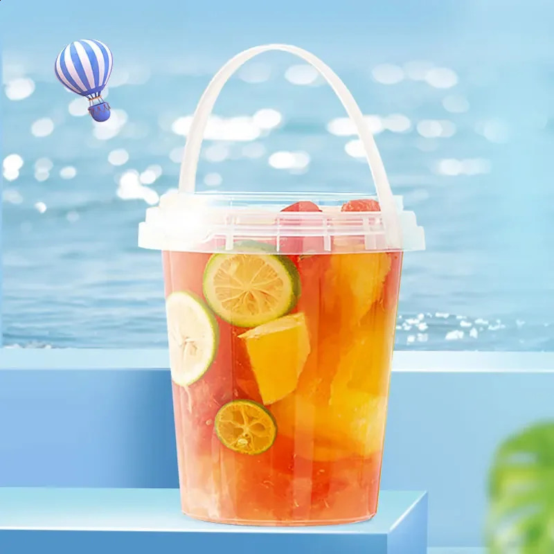 Disposable milk tea beverage bucket 700ml sealed lid portable fruit 500ml ice powder plastic packaging bowl 240802