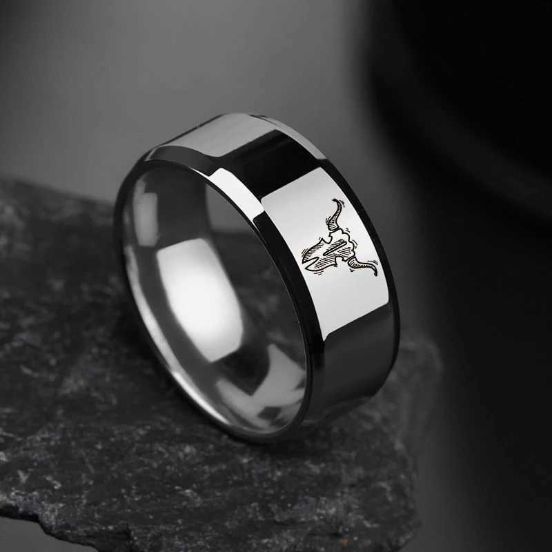 Newly designed 8mm wide black titanium stainless steel bull bone ring suitable for women men Western denim heavy metal stone style jewelry W240802
