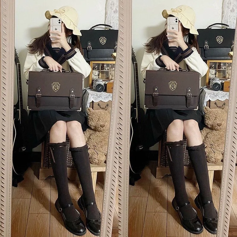 Women New Versatile Temperament Large Capacity Design Sense Solid Color Double Shoulder Crossbody College Vintage Cambridge Bags