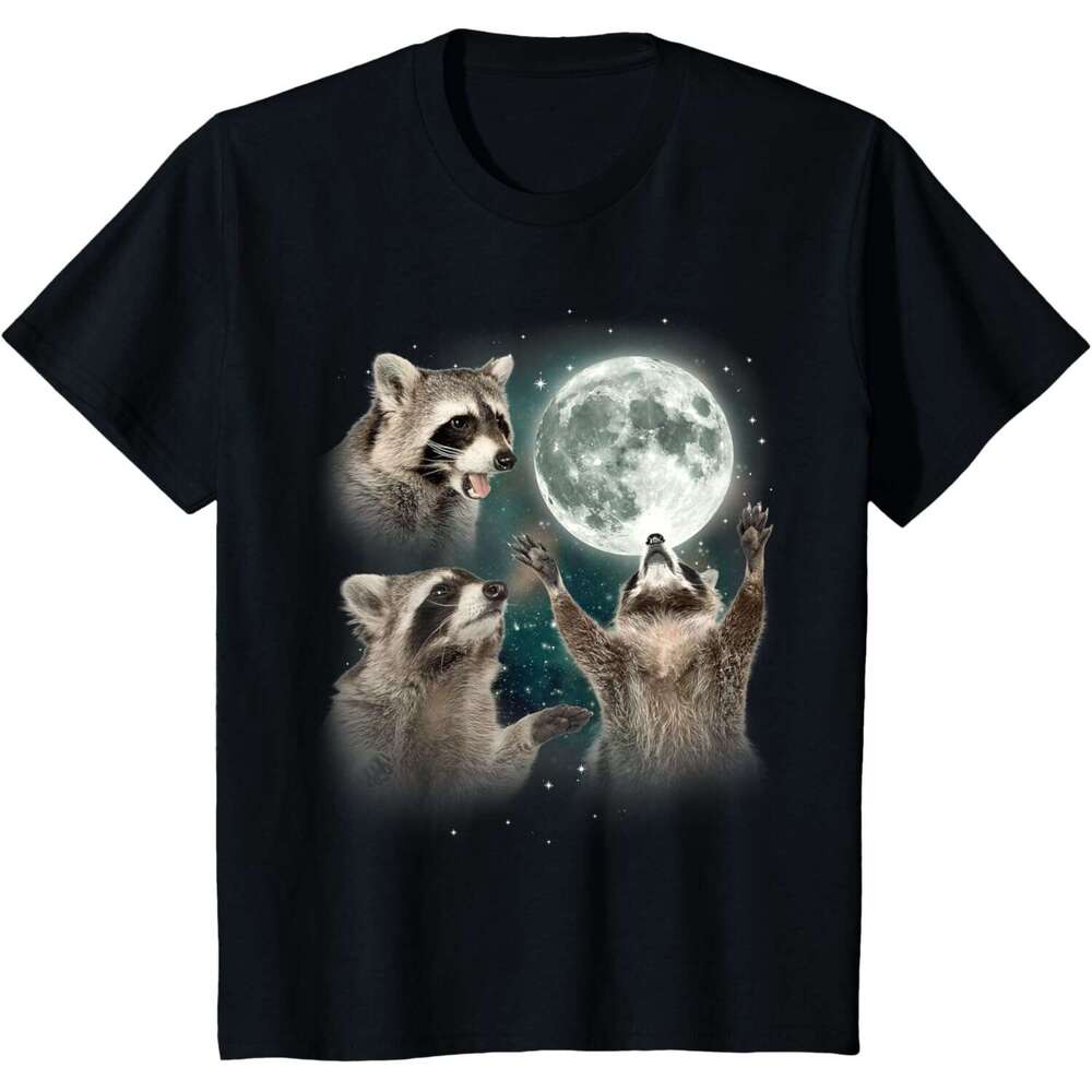 T shirt Mens Raccoon Shirt 3 Racoons Howling At Moon Funny Weird Cursed T-Shirt shirts tshirt graphic tee Casual tops summer clothes Short sleeve Free