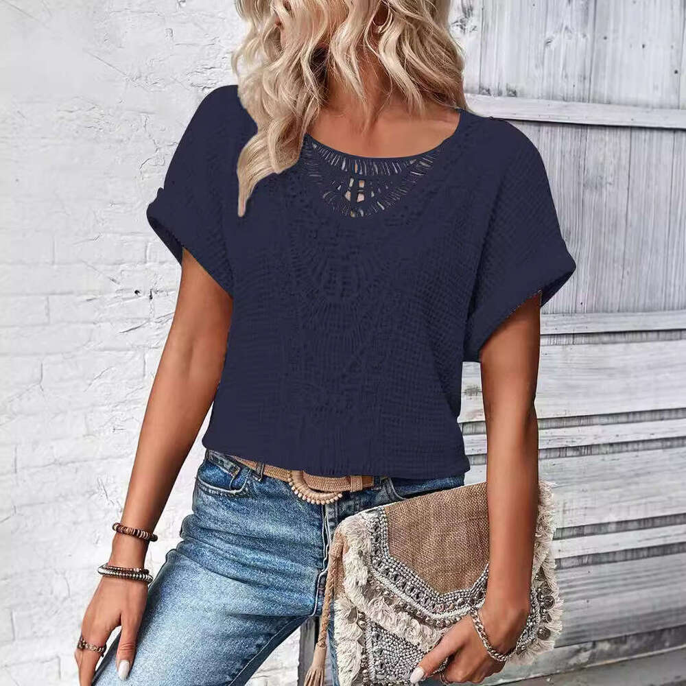 Womens Tops T Shirt Women Shirt Women New Merchandise Female Short-sleeved Fashion Slim Crop Top Casual O Neck Turtleneck Plaid Skinny Base Man Woman 