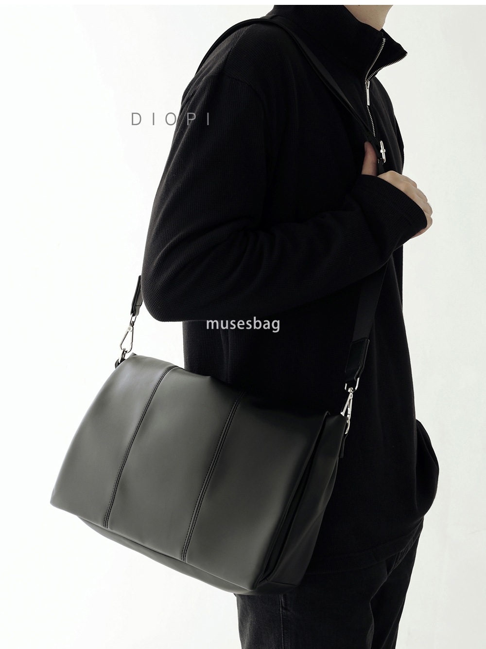 New men's trendy commuter crossbody bag with high-end feel large capacity leather shoulder bag casual mailman bag for men