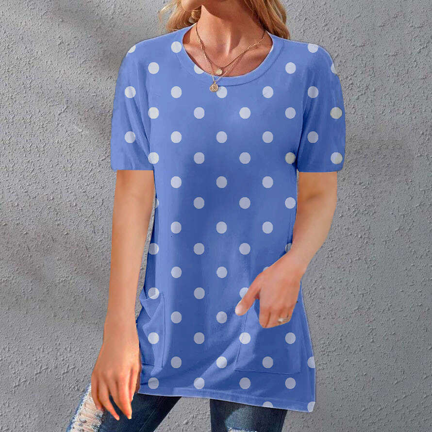 Summer Retro Fashion Slim Crop Top Casual Summer Printing Short Sleeve Turtleneck Round Neck Collar Blouse Stretch Casual Undershirt Womens T Shirt Cl