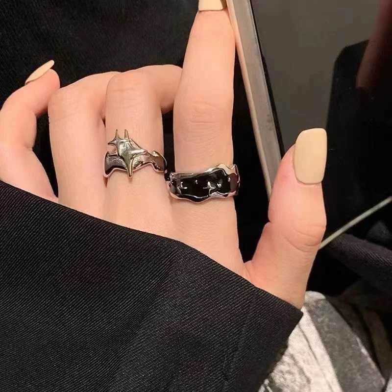 Silver Irregular Star Ring Vintage Gothic Ring Mens Fashion Cross Star Open Adjustable Ring Y2k Jewelry Gift W240802