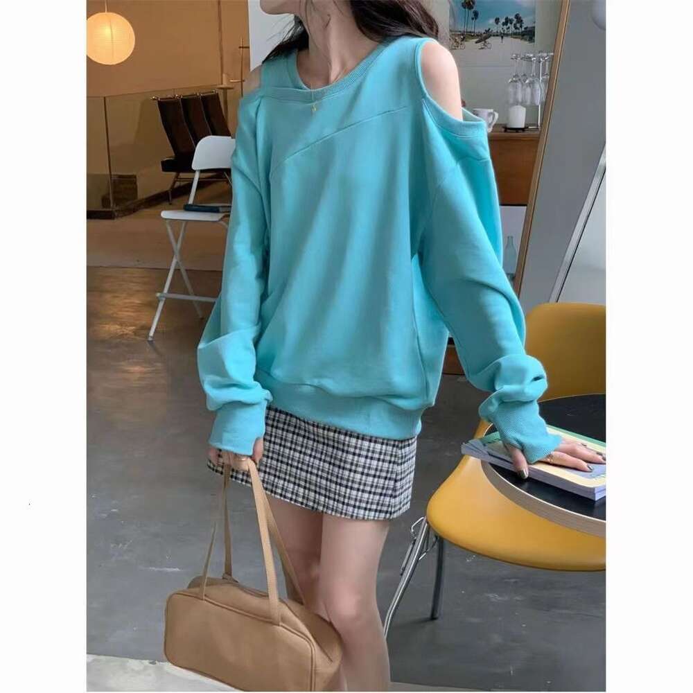 2024 early spring autumn rose red off shoulder hanging neck design top plus size women's clothing new fat mm hoodie for women