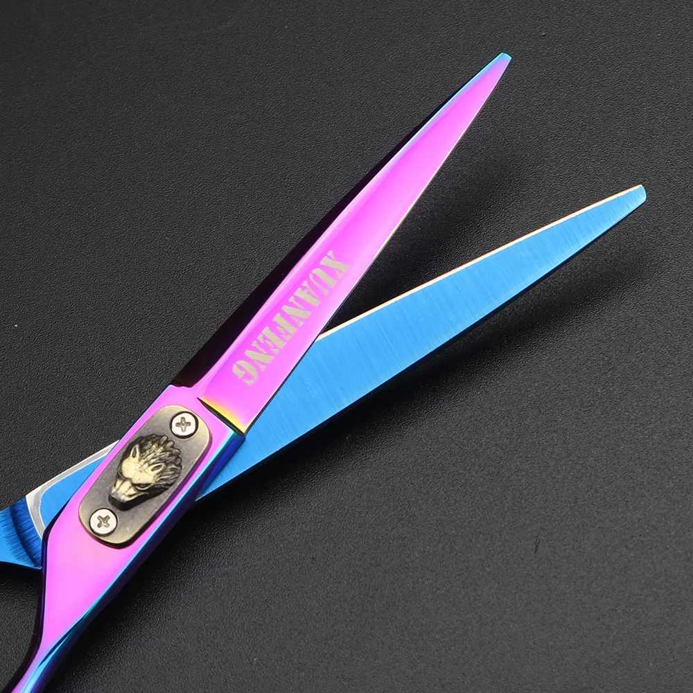 New Arrival Wolf head color hair scissors 6 inch 9cr18 steel barber cutting scissors and thinning scissors Z241213