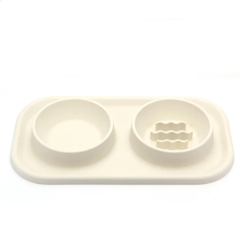 Pet Supplies Silicone Cat Anti-knockover Slow Food Plate Stainless Steel Small And Medium-sized Dog Double Bowl 240802 26W0330