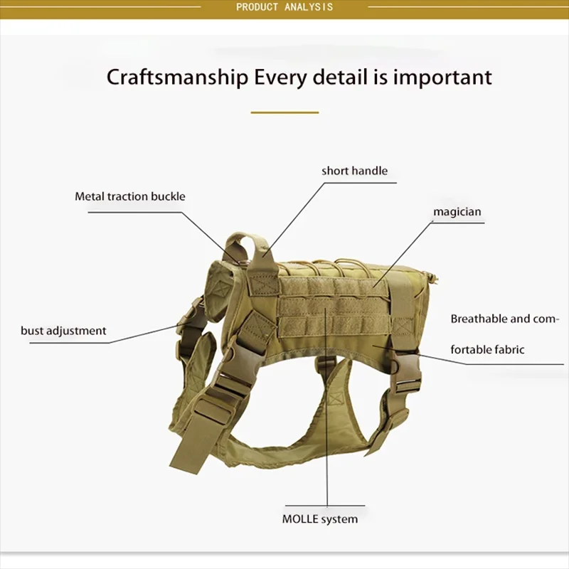 Tactical Dog Harness Collar Leash set No Pull Adjustable Pet Harness Job Training Easy Control Pet Vest Military Service Dog Harness Four Colors Three