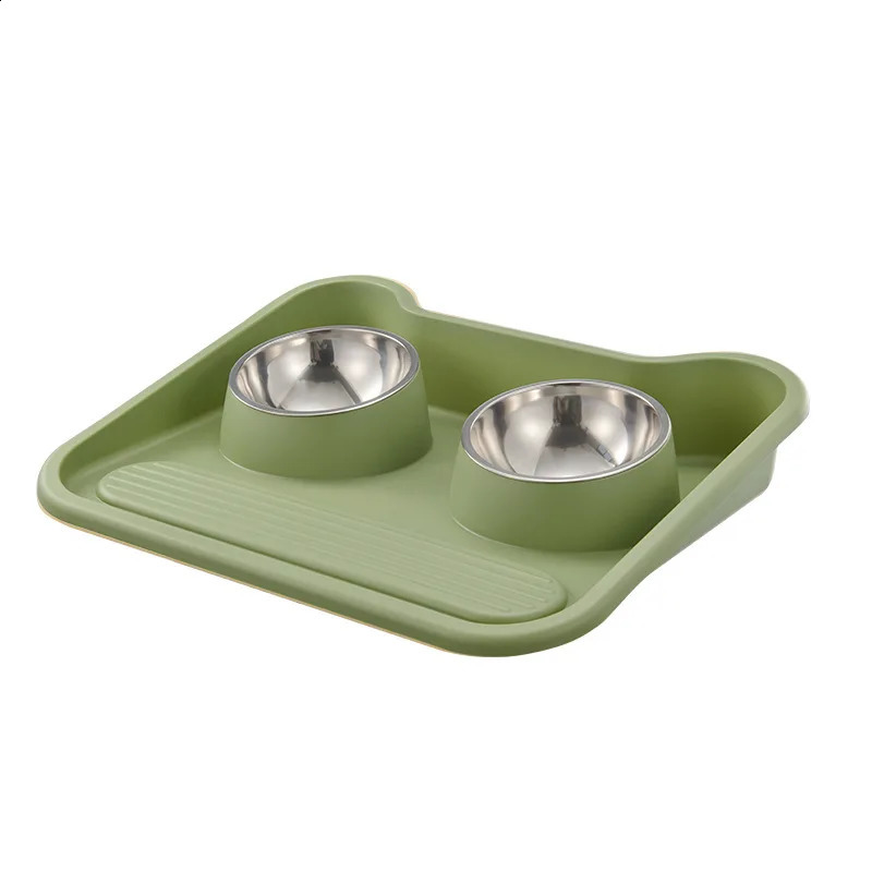Cats dogs and neck protection leak proof stainless steel tilted double bowl food utensils pet products 240802 26W0330