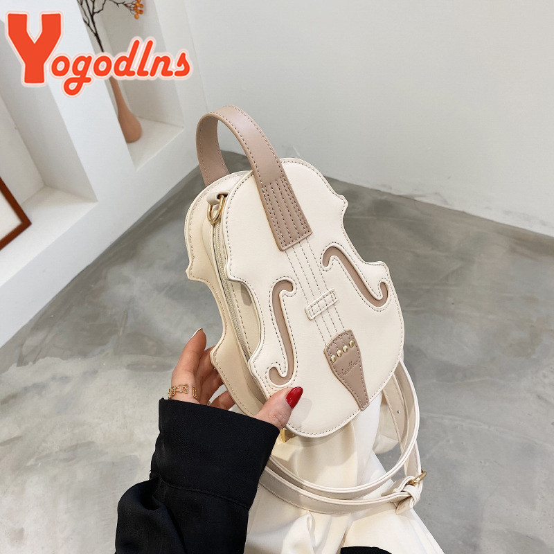 Yogodlns Violin Shape PU Leather Small Backpacks Women Creative Violin Female Crossbody Bag Sewing Thread Ladies Shoulder Bag