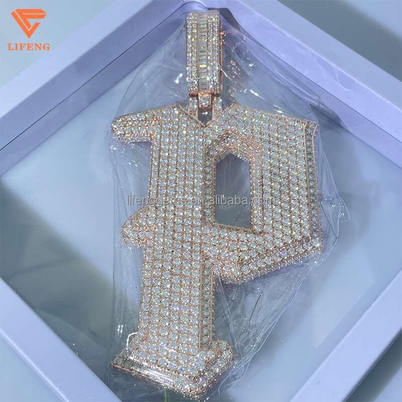 Customized Sliver Hip Hop VVS Moissanite Diamond Charm Necklace P Letter Pendant
