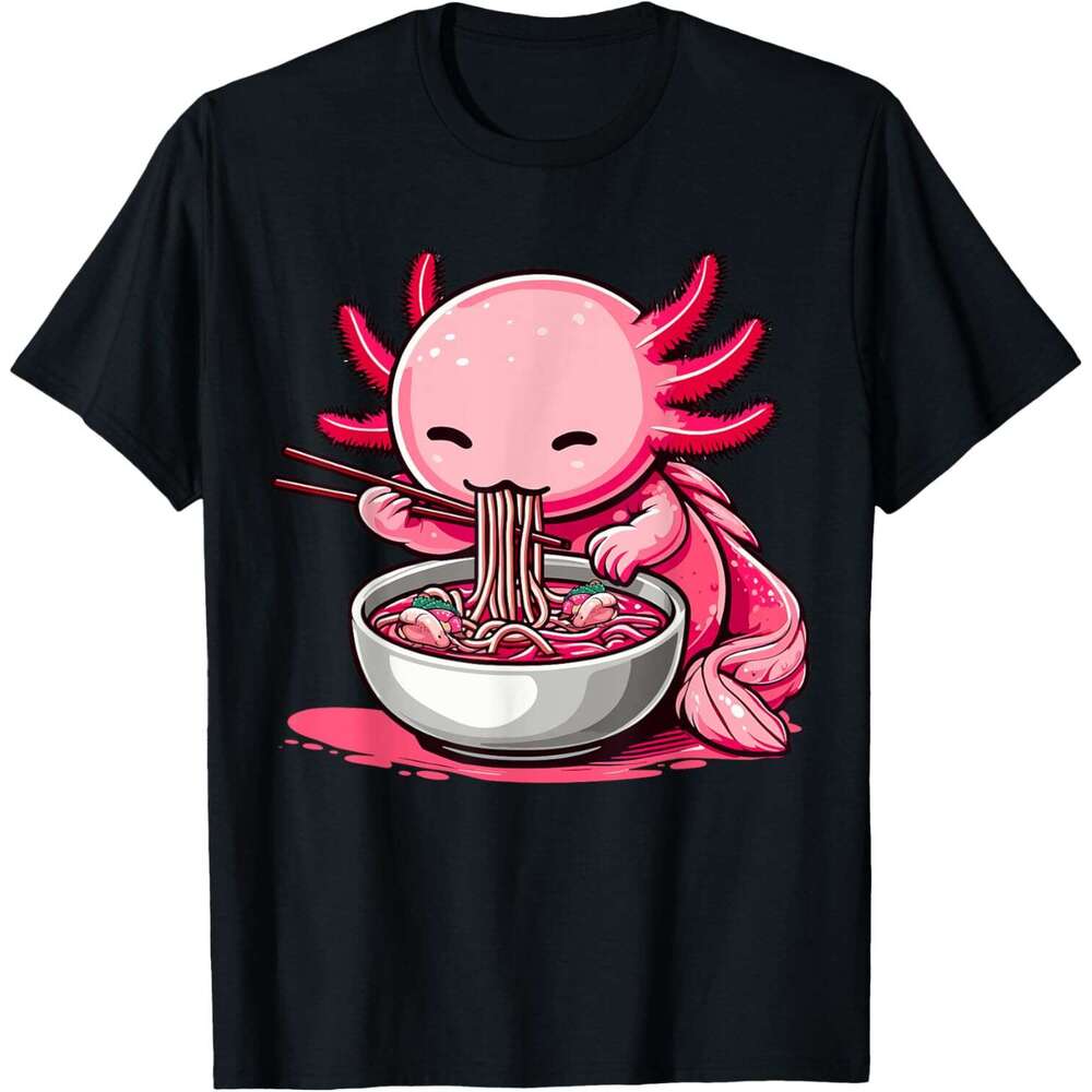 T shirt Mens Anime Kawaii Axolotl Eating Ramen Noodles Kids Teen Girl Boy T-Shirt shirts tshirt graphic tee Casual tops summer clothes Short sleeve
