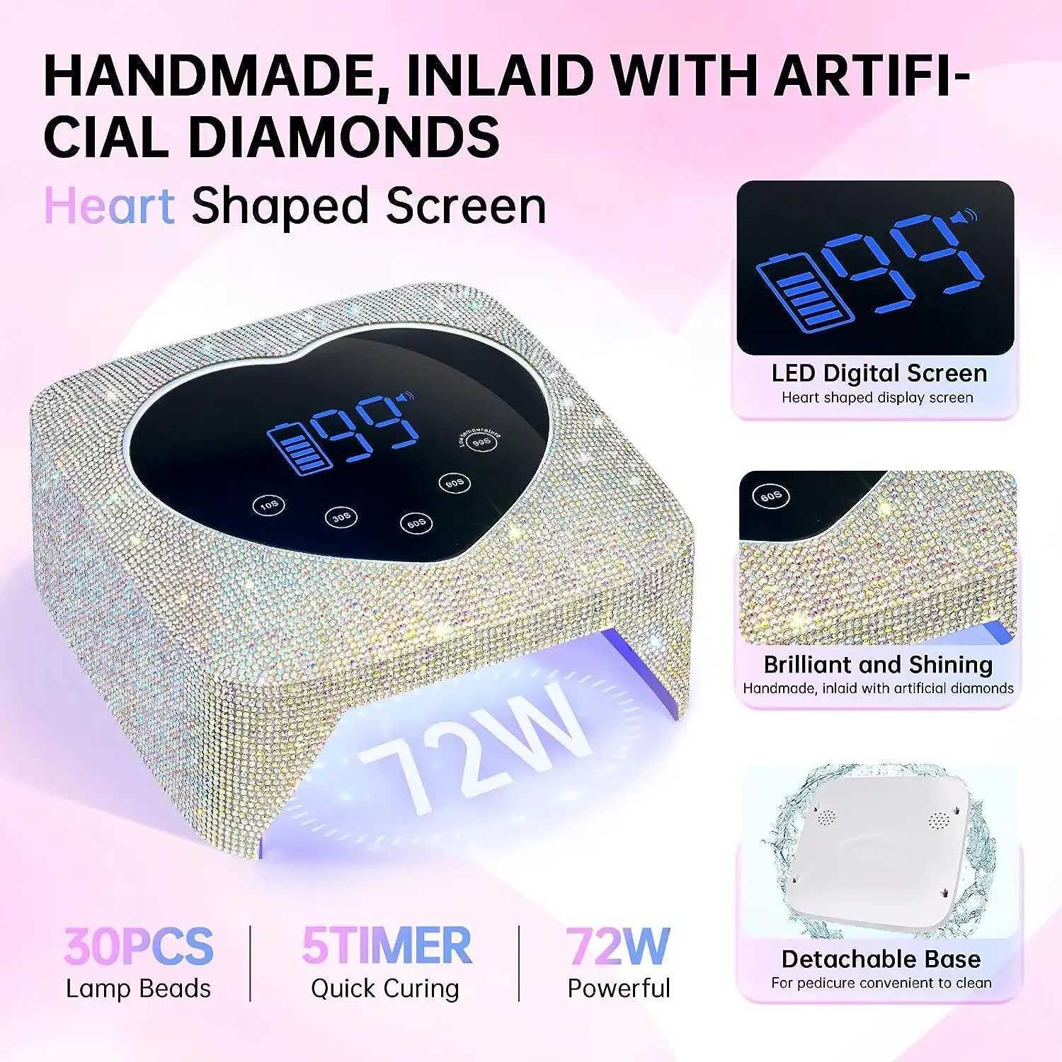 Rechargeable Nail Lamp Professional UV Led Lamp With Diamonds Elements Gel Polish Nail Drying for Nail Polish Manicure ToolsCL2400806