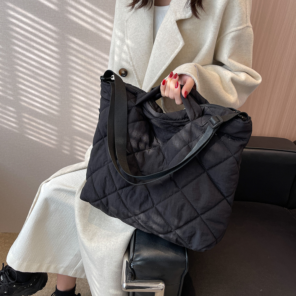 Quilted Crossbody Handbag Cotton Women Shoulder Messenger Bag Large Capacity Rhombus Pattern Solid Color Vintage Ladies Hand Bag