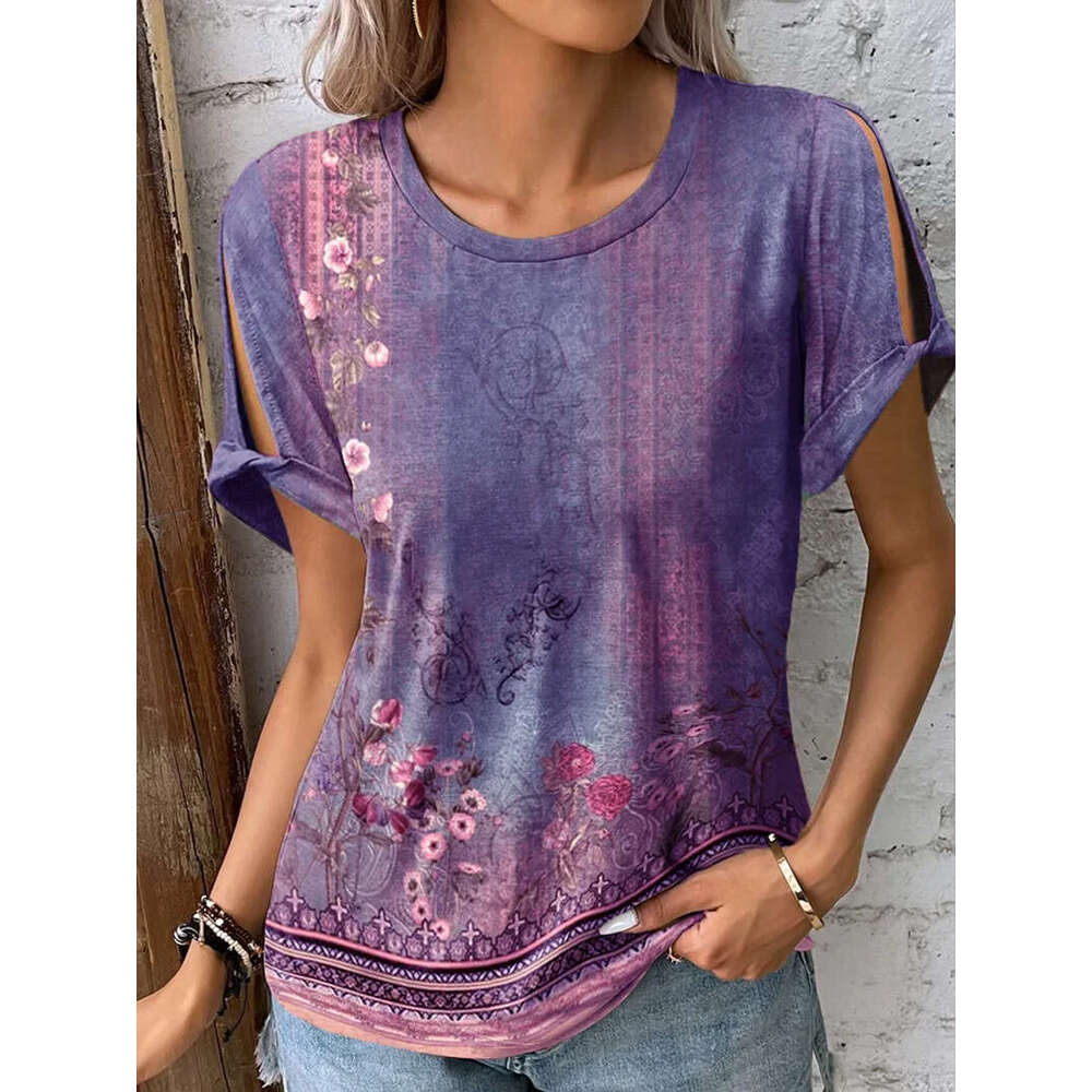 New Merchandise Summer Short-sleeved Harajuku Print Vintage O-neck Crop Tops O Neck Women Short Round Neck Sleeveless Solid Turtleneck Graphic T Shirt