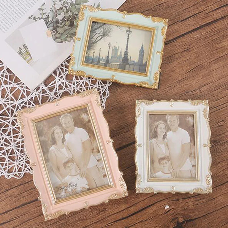 5inch 6inch 7inch European Style Resin Gold Edge Po Picture Frame Desktop Ornaments Office Home Decor 240802 H260306