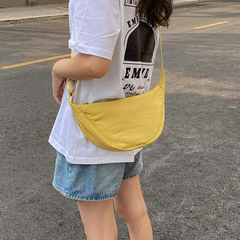 Solid Color Nylon Women's Travel Crossbody Bag Simple Female Hobos Shoulder Bags Casual Outdoor Phone Pouch Handbags Girls Purse