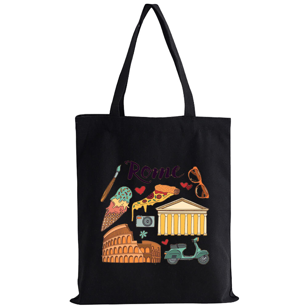 Naples Italy Skyline Travel Souvenir Italian Flag Landmark Tote Bags Shopping Bag Canvas Reusable Summer Large Shoulder Handbags