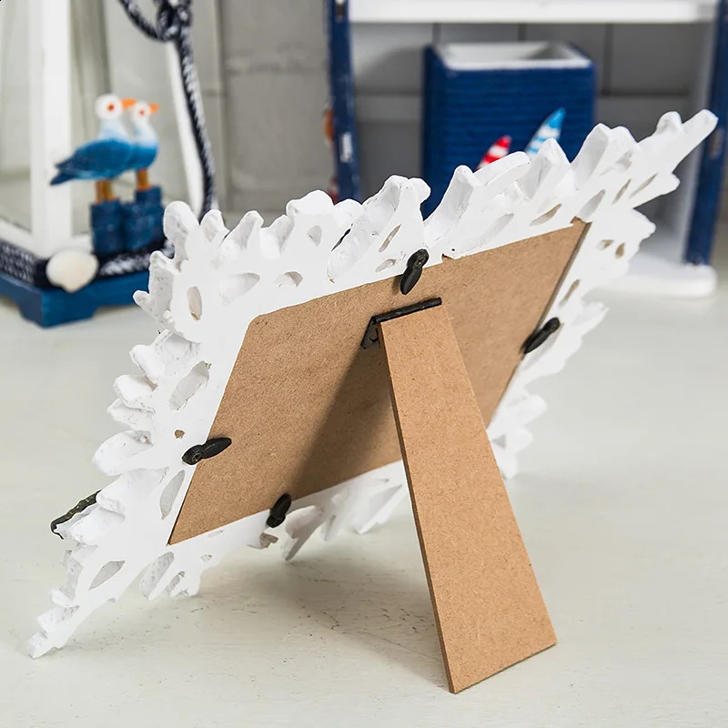 6in Mediterranean Coral Shell Resin Creative Wedding Po Stand Table Ornament Picture Frame Gifts Home Decor 240802 H260306