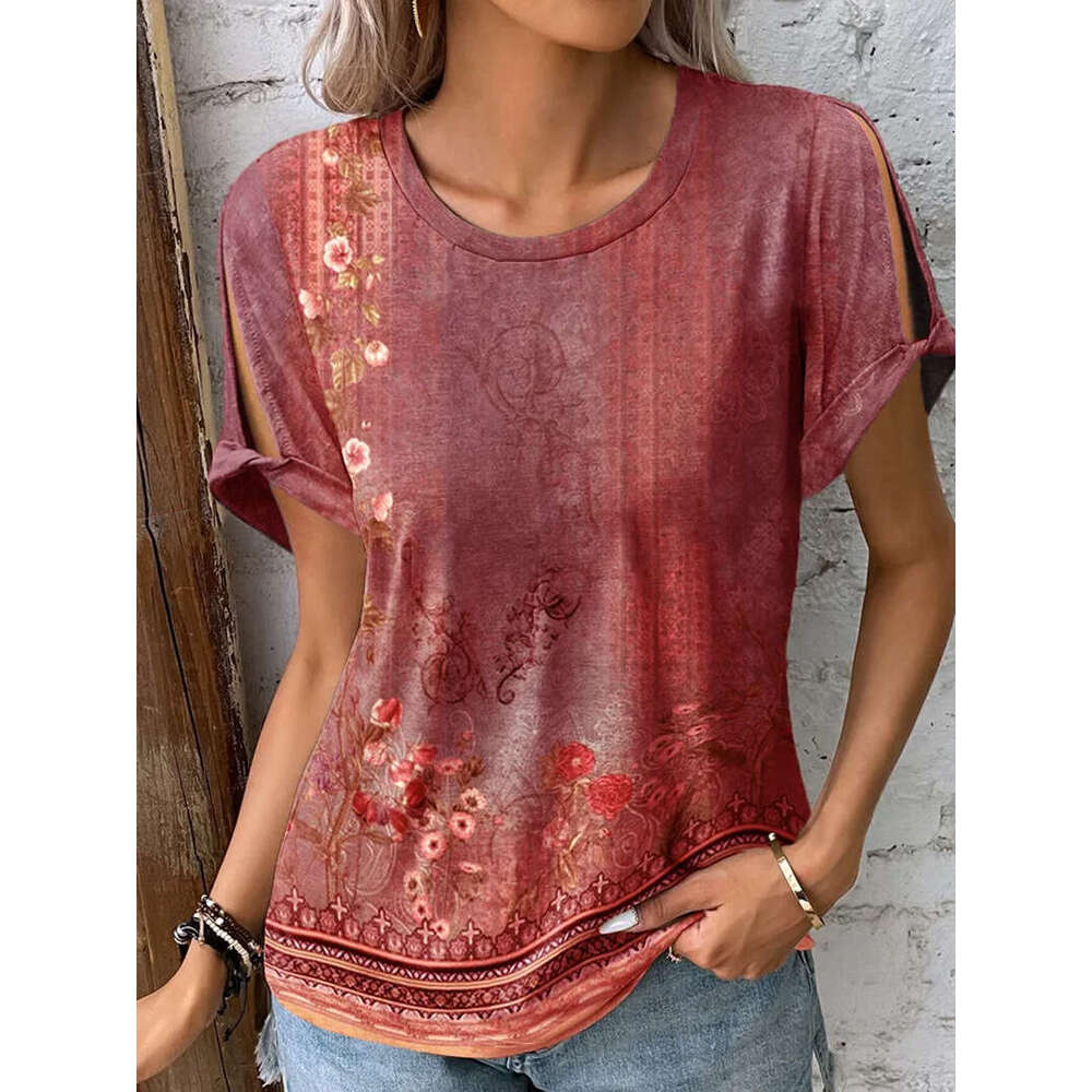 New Merchandise Summer Short-sleeved Harajuku Print Vintage O-neck Crop Tops O Neck Women Short Round Neck Sleeveless Solid Turtleneck Graphic T Shirt