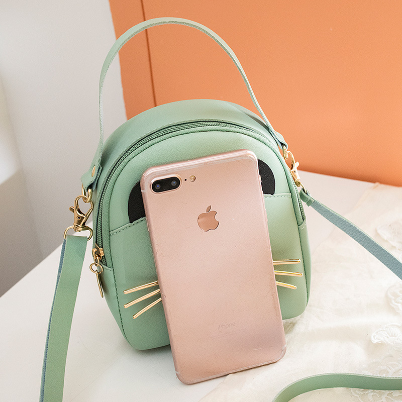 Trendy Casual Ladies Small Fresh Bag Shoulder Backpack Cat Handbag Tassel Phone Bag's PU Leather Student Backpack
