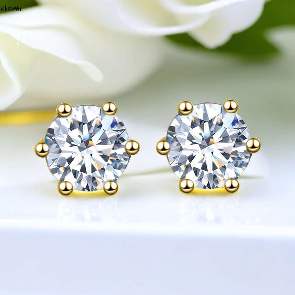 S sier plated platinum golden Stylish and simple six claws white Moissanite earrings with GRA certificate for party