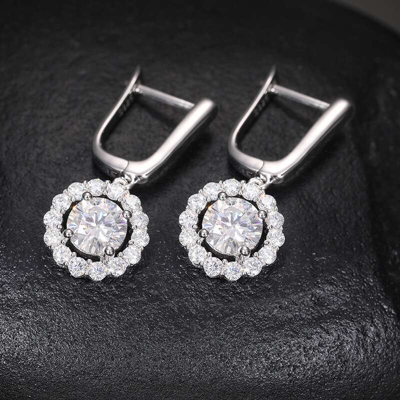 Classic Original Moissanite Hoop Elegant Dazzg For Women Round Dia Drop Earring With Gra Sier Fine Jewelry