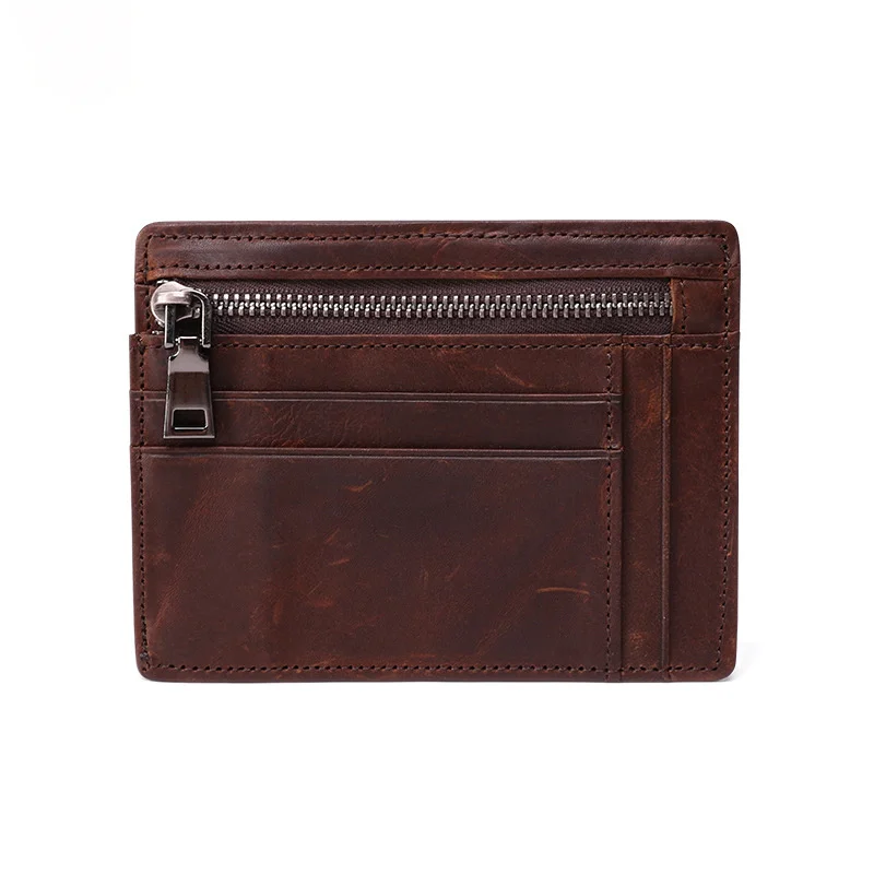 Super Slim Soft Wallet 100% Genuine Leather Mini Credit Card Wallet Zipper Purse Card Holders Men Wallet Thin Small Coin Purse