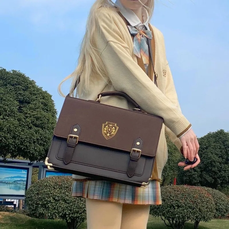 Women New Versatile Temperament Large Capacity Design Sense Solid Color Double Shoulder Crossbody College Vintage Cambridge Bags