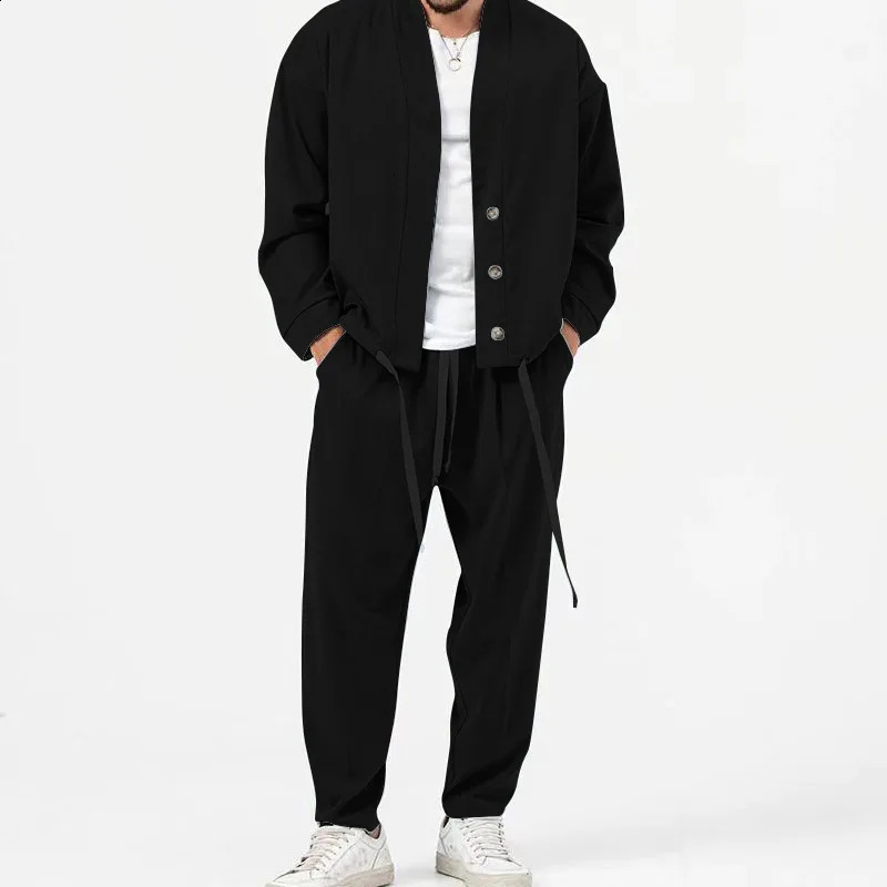 Fashion Mens Cardigan JacketsPants Sportwear Sets Men Solid Jogger Sport Suit Casual Tracksuit Male Sweat Suits 5 Colors S-3XL 240816