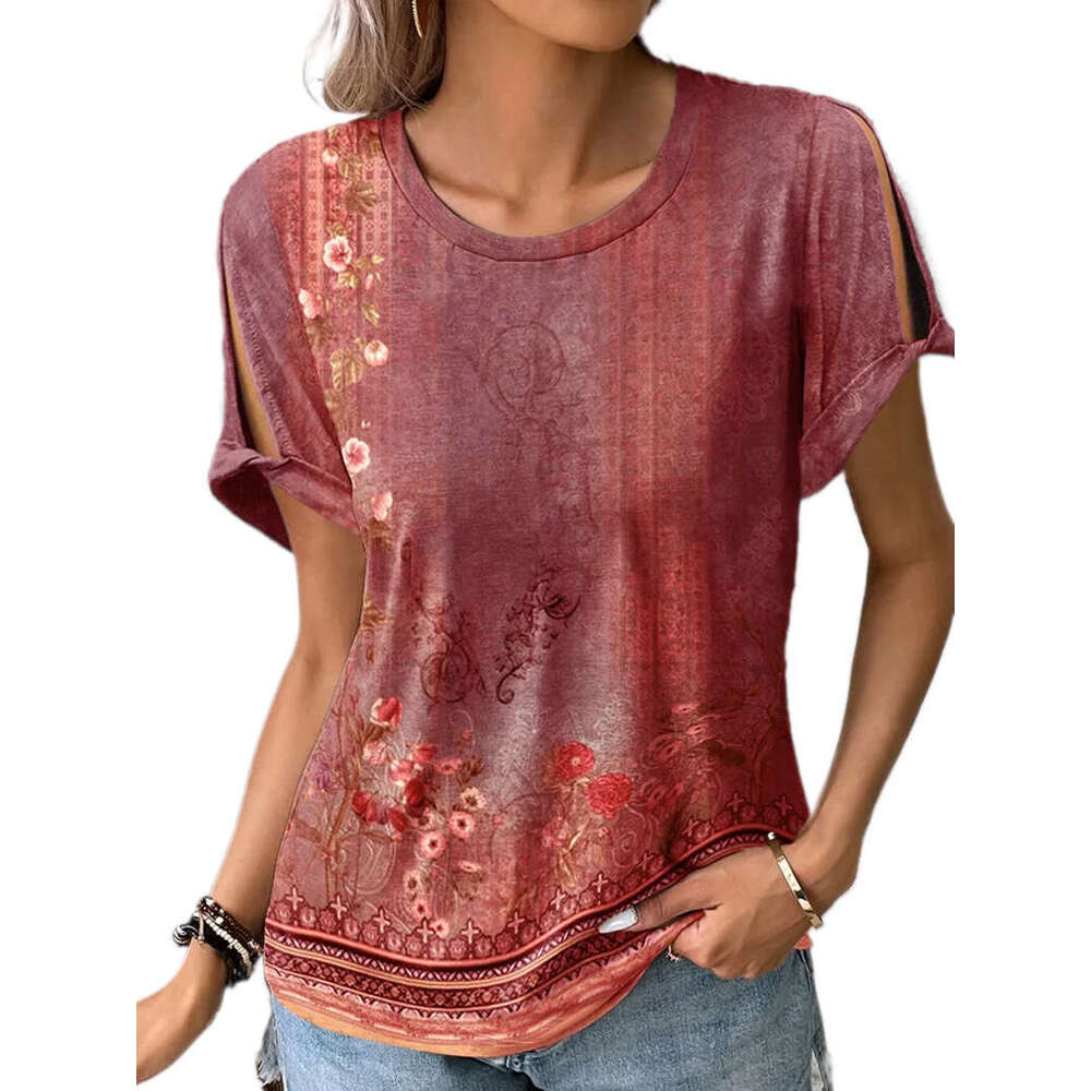 New Merchandise Summer Short-sleeved Harajuku Print Vintage O-neck Crop Tops O Neck Women Short Round Neck Sleeveless Solid Turtleneck Graphic T Shirt
