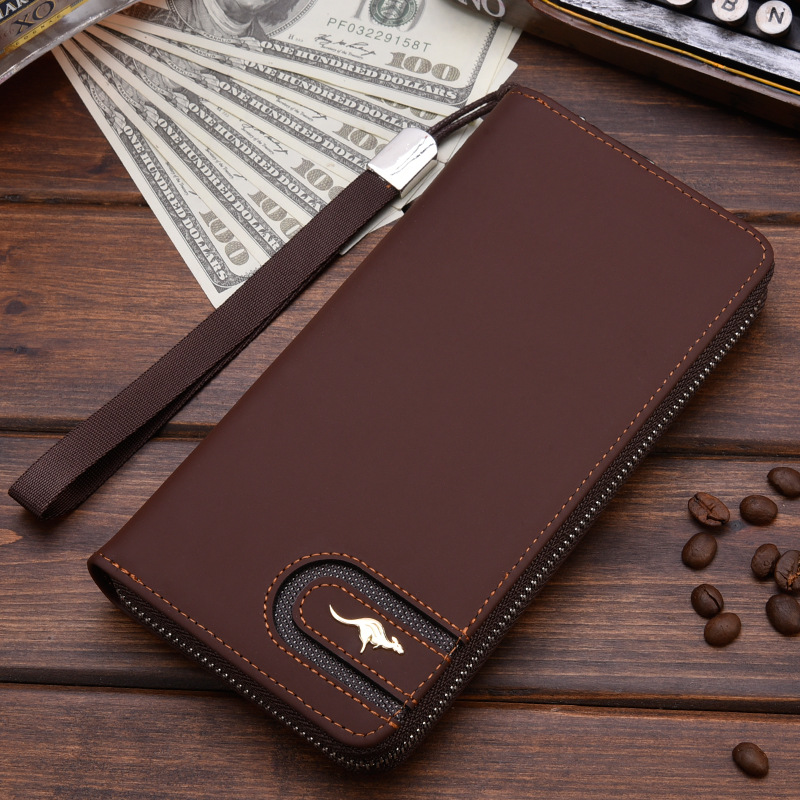 Designer's Men Wallets Famous Brand Kangaroo Wrist Strap Clutch Long Purse for Male Big Capacity Phone Bag Card Holder
