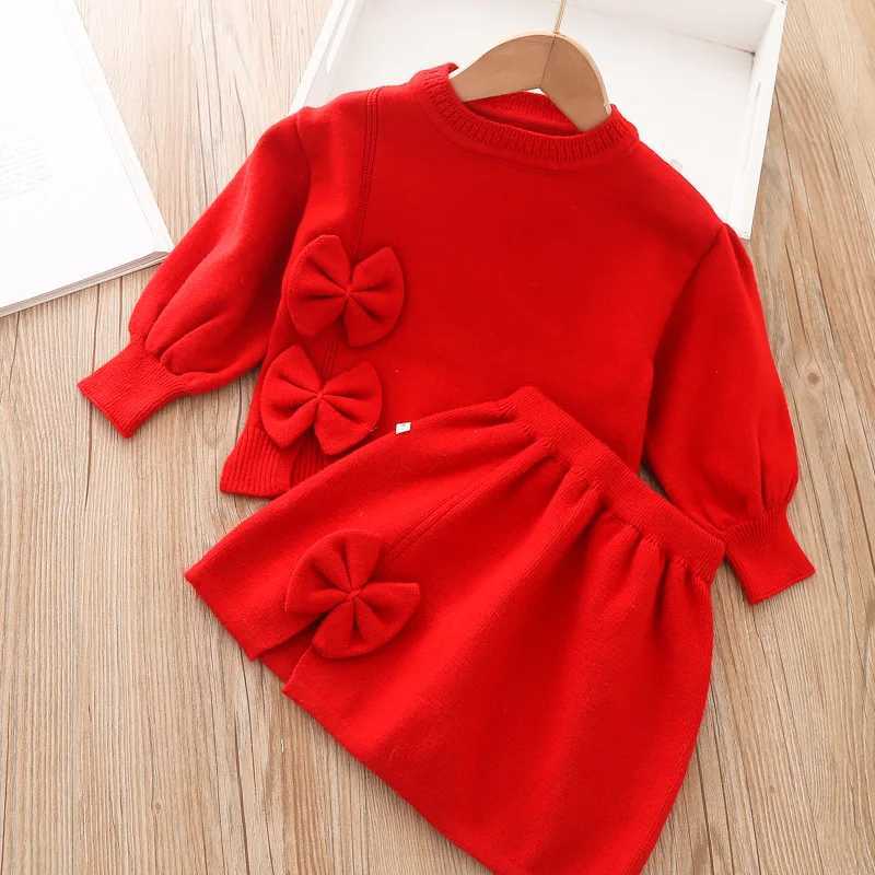 2024 Girls Winter Clothes Set Long Sleeve Sweater and Skirt 2 Pcs Clothing Suit Spring Outfits for Kids Girls Clothes L250926HUN6