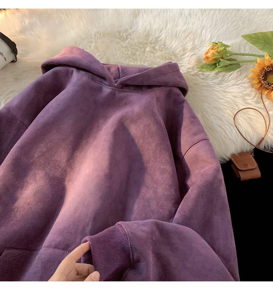 Suede plush hoodie for women's autumn and winter new American oversize loose trendy brand hooded jacket