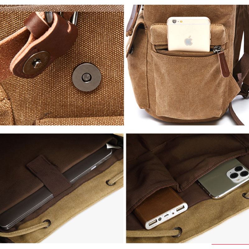Scione Vintage Canvas Backpack Men's School Bag Men Travel For Laptop Fashion Outdoor Women Casual Sport Camping Retro Schoolbag